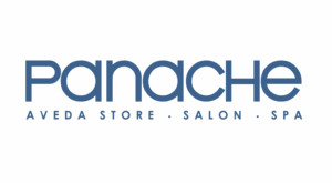 Logo for Panache Aveda Store, Salon, and Spa, featuring the business name in blue capital letters on a white background. - Get Panache, FL