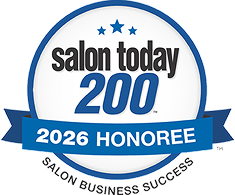 Round badge with blue border reads “salon today 200, 2026 Honoree, Salon Business Success” with three blue stars above the text and a blue ribbon banner at the bottom, highlighting excellence in salon careers 2026. - Get Panache, FL